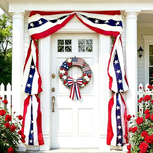DERJLY 4th of July Decorations - Patriotic Door Decorations American Flag Bunting Banner for for Independence Day Porch Decor (1 Pack)