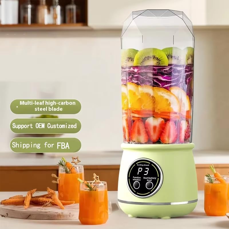 Image of Portable Blender Electric Juicer USB Rechargeable Fruit Mixers Mini Personal Smoothie Maker 6 Blades 3 Gears Ideal for smoothies, protein shakes, fresh juices, sauces -1500mAh Battery (GREEN)