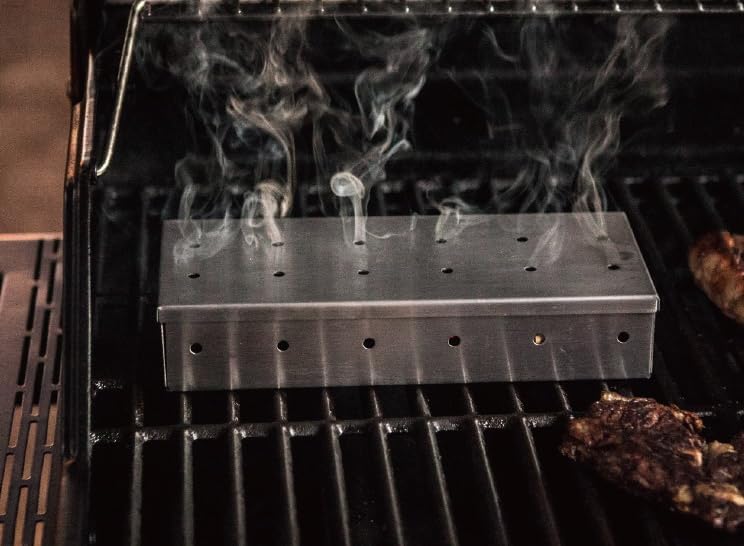 Miniatura 4 de BBQ Dragon Caja de ahumador para asar  Acero inoxidable resistente con tapa con bisagras  Grande para parrillas de gas y carbón  Caja para ahumar