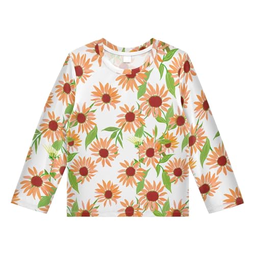 Echinacea Flower Leaves White Boy's Rash Guard Swim Shirt Long Sleeve Sun Shirt for Kids Toddlers UPF50+ 4T