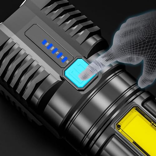 51KoC+VFLjL 9 Lights in 1 Brightest Outdoor Flashlight 1000 Lumens, Waterproof LED Flashlight 4Pcs LED Light,Bright Rechargeable flashlights Powerful Torch Long Throw up to 200 Meters (Black) - Image 5