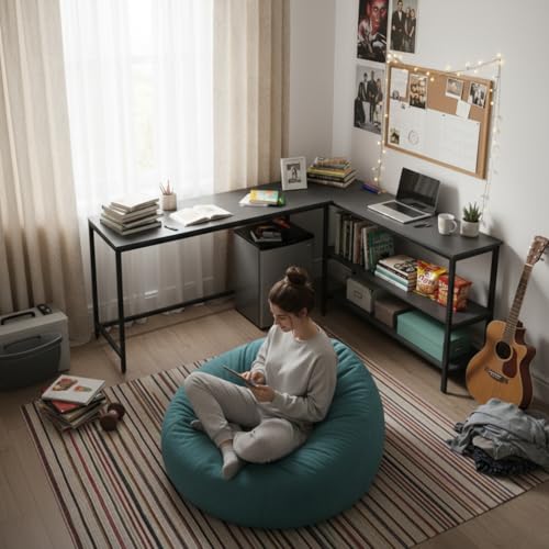 Image of Amazon Brand - Solimo L-Shaped Study Table for Students & Adults | Corner Computer Desk for Home & Office | Gaming Table | Wood & Metal | Classic Full Black | DIY Installation