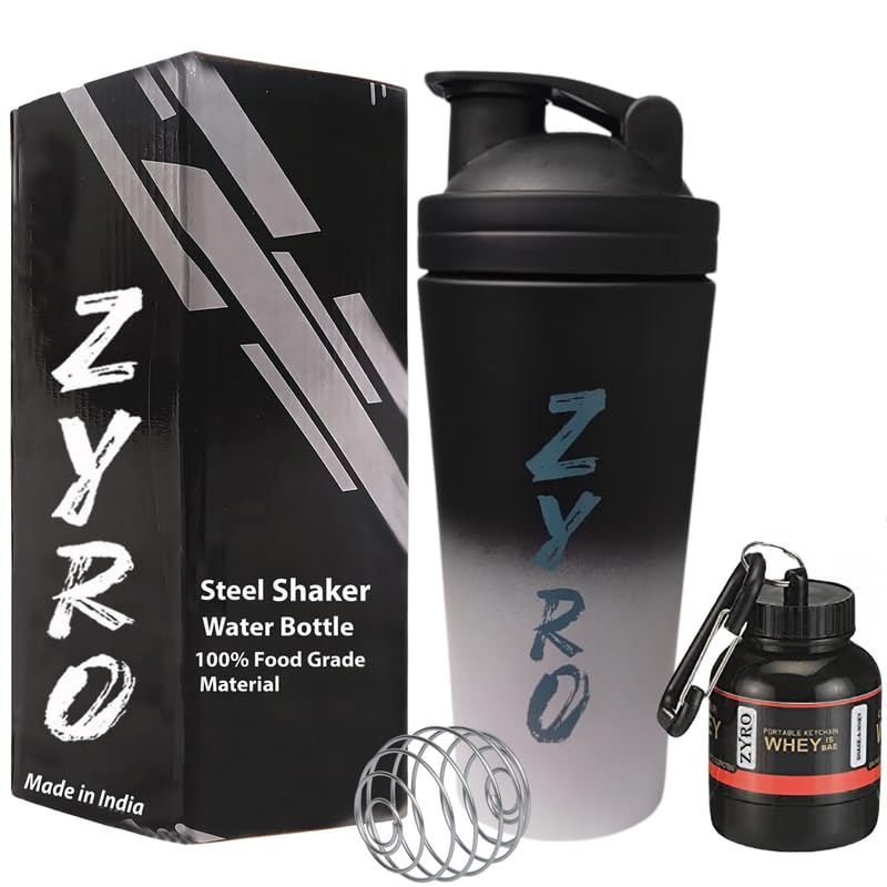 Zyro Stainless Steel Gym Shaker Bottle with Protein Funnel | 750ML Protein Shaker with Mixer Ball & Supplement Funnel | Leak-Proof, BPA-Free, Durable & Ideal for Pre-Workout, BCAAs, Protein Shaker-picture-15