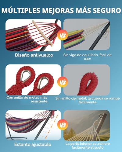 Everyfun Double Hammock with Steel Stand - 600lb Capacity - Image 3