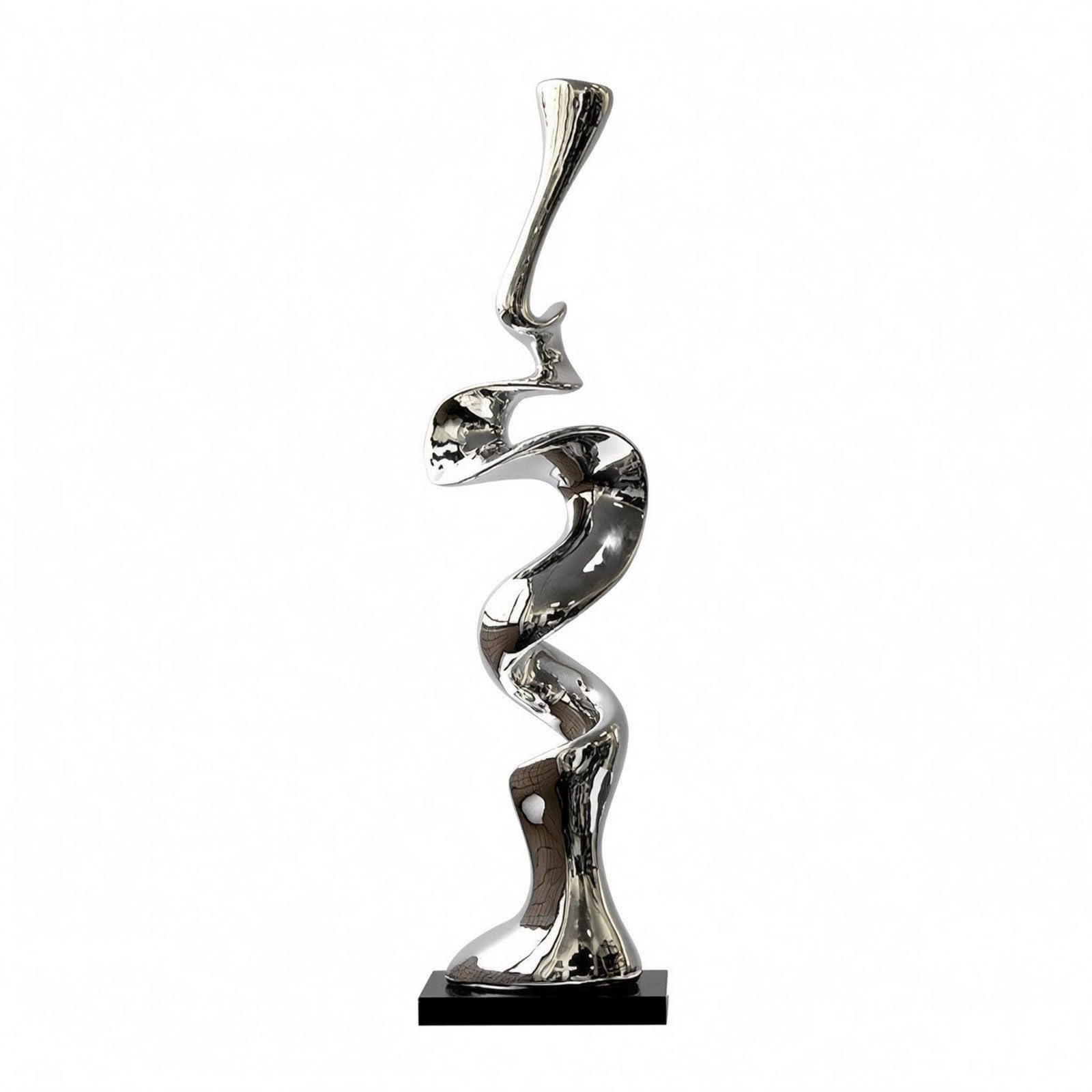 Milageto Escultura Moderna Estatua Adorno Figura en Resina con Base de Mármol y Acabado Reflectante Que el Espacio sin Recargar, Plateado, Grande