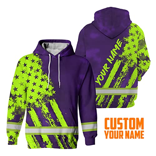 Tie Dye US Flag High Visibility Hoodie For Men Reflective Hoodie Safety Workwear For Workers Runners Patriotic2