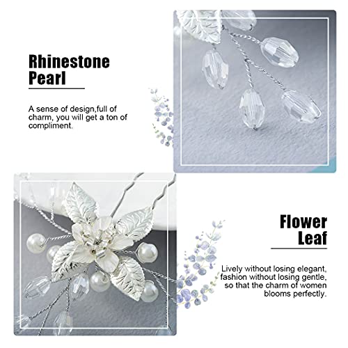 Gorais Flower Bride Wedding Hair Pins Silver Leaf Bridal Hair Pieces Rhinestone Hair Accessories For Women And Girls (Pack Of 3) (A-Silver) #TOP2