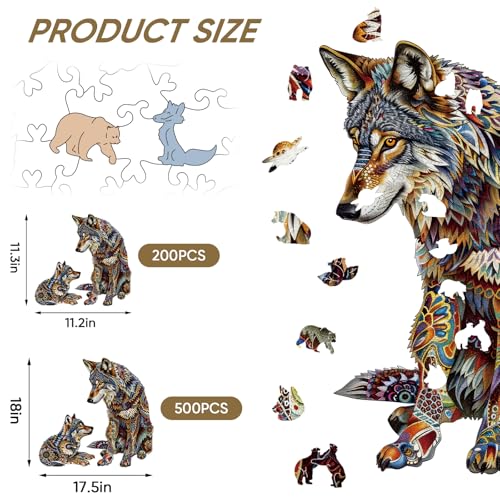 Rompecabezas de madera Ruikiyart para adultos: set con diseño de familia de lobos, 200 piezas, forma única, incluye caja de regalo (28,4 x 28,7 cm) miniatura 2