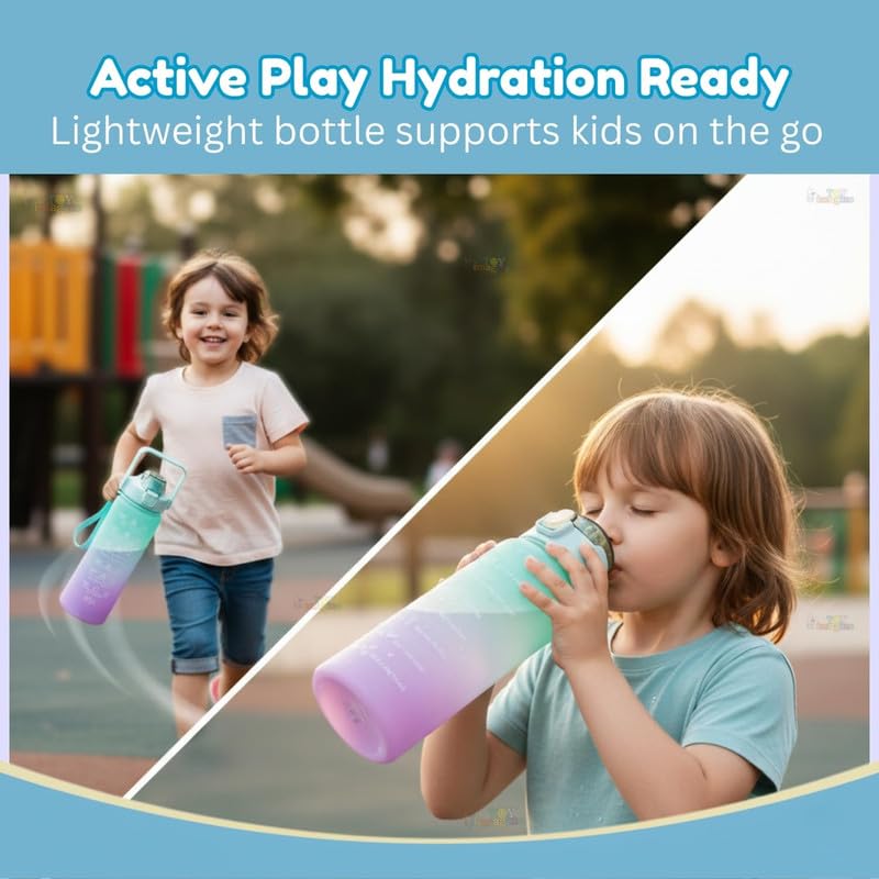 Image of MOTIVATIONAL 3-Pcs (2000ML-900ML-300ML) Water Bottle with Straw & Time Marker | Leak-Proof Sports Bottle for Gym, Office, School | Break-Resistant Silicone Bottle for Hydration(Blue-Pink)