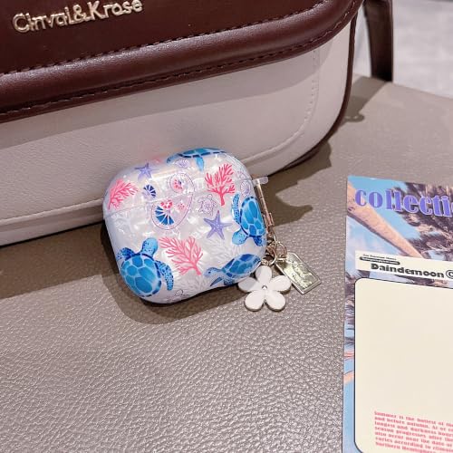 Image of MINSCOSE for Glitter AirPods 4 Case,Cute Shell Pattern Marine Life Design with Floral Keychain,Soft TPU Anti-Drop Shockproof Cover with Cleaner Kit for Women Girls for AirPods 4-Turtle