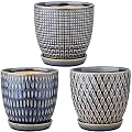 Oairse 4 inches Ceramic Planter Pots 3 Set of Small Round Flower Pots with Drainage Hole and Ceramic Tray for Succulents Cactus Indoor Outdoor Garden Home Windowsill