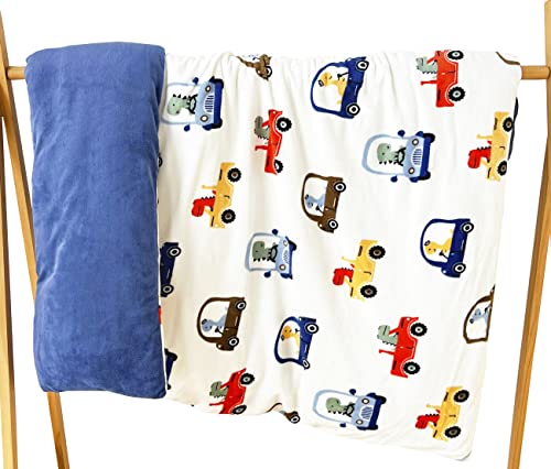 J-Pinno Dinosaur Drive Car Boys Girls Cartoon Duvet Covers, 100% Polyester Plush Velvet Thick Warm Cozy Coverlet Blanket For Kids Crib/Twin Bedding Decoration Gift 47" X 59" #TOP25