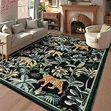SLEKVERSA 8 x 10 Area Rug Tropical Jungle Tiger Leopard Carpet Non-Slip Stain Resistant Rugs Rugs for Children's Room,Playroom,Sunroom,Living Room, Bedroom(Black)