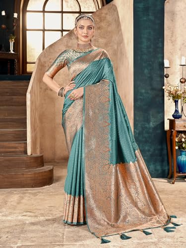Image of Mehrang Women's Pure Kanjivaram Silk Saree Banarasi Silk Wedding Sarees for Women with Blouse Piece