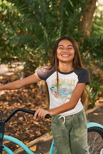 Image of Roxy Girls' Short Sleeve Snug Fit Ribbed Tee, Crew Neck Graphic T-Shirt, Soft & Comfortable