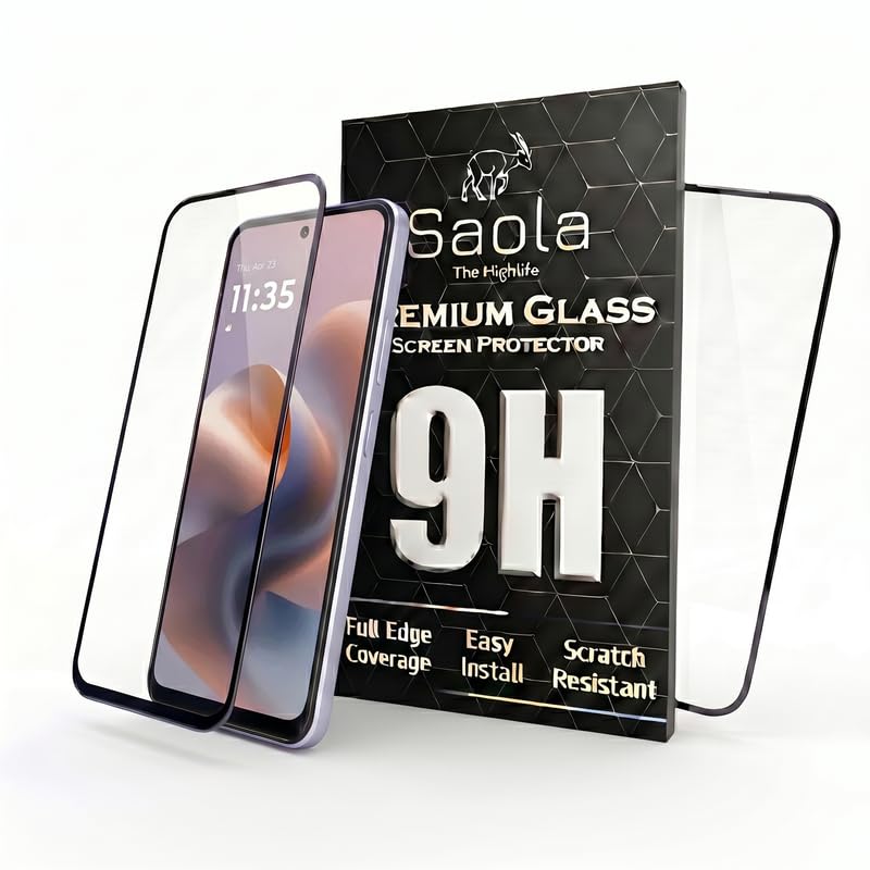 Image of Saola HD Clear Tempered Glass for Motorola G86 Power 5G | High Strength 9H Protection, Smooth Touch, Full Coverage Screen Guard, 2-Step Installation Kit | Quick & Easy Application (Pack of 2)