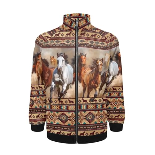 Binienty Western Brown Horse Men's Jacket Zip Up Sweatshirt Fall Outfit Warm Hoodies Coat Athletic Running Sweatshirt,Size M
