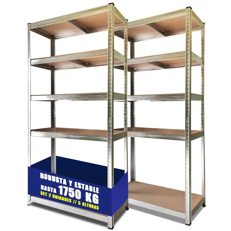 Nyana Home | Set de 2 Estanterías Metálicas Galvanizadas | 875Kg 5 Baldas | Medidas 180 x 90 x 40cm