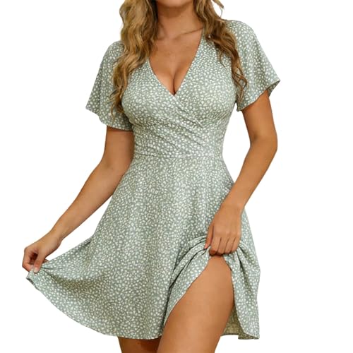 Robe d'été décontractée col V cache-cœur à manches courtes pour femme active