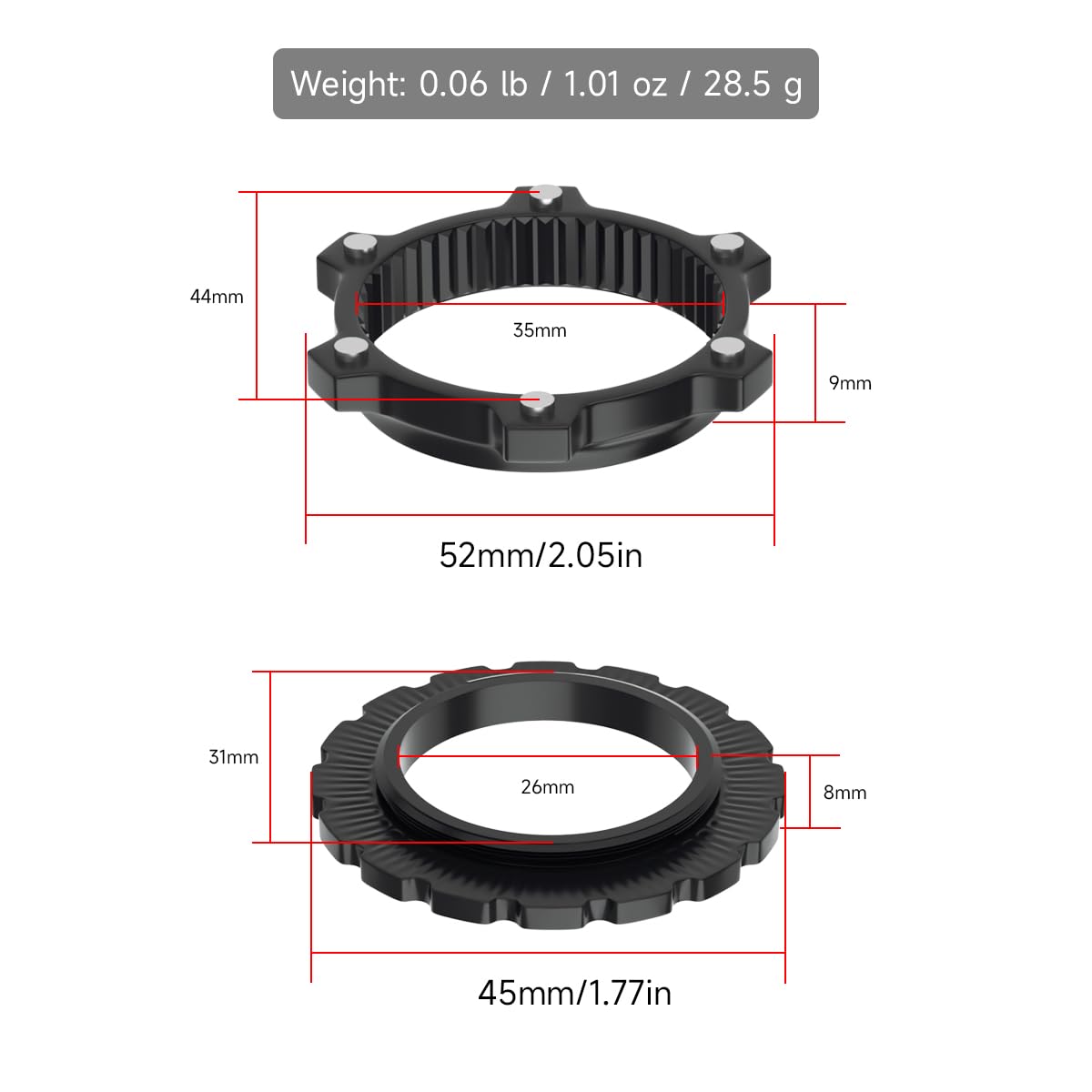 Bicycle Hub Centerlock to 6-Bolt Rotor Adapter 6-Bolt Rotors Disc Brake CenterLock Adapter 9/12/15mm hub axles