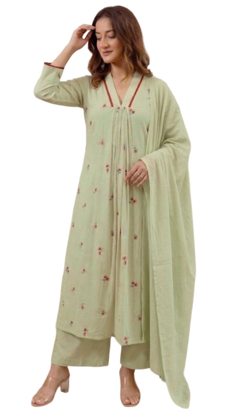 anni designer Kurta Sets for Women Viscose Embroidered | Kurti Set for Woman | Kurta Palazzo Dupatta Set | Straight Kurti | V Neck 3/4 Sleeve Suit Set for Women Stylish Ethnic Outfit Clothing-picture-38