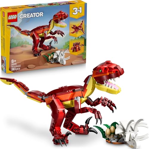 LEGO Creator 3-en-1 Le Dinosaure Féroce - Figurines de Dino : Vélociraptor, Stégosaure ou Ptérosaure - Squelette & Dents Pointues - Superbe Cadeau d'anniversaire pour Garçon ou Fille dès 8 Ans 31379