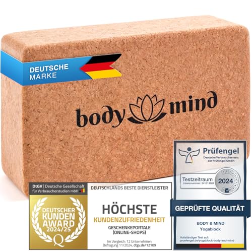 Body & Mind® Yoga-Block aus Kork 100% Natur für Pilates, Meditation &...