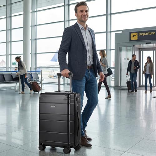 Carry on Luggage with Vacuum Compression and Pump, PC Black Hardshell Suitcase with Spinner Wheels, TSA Lock & USB Charging Port image 8