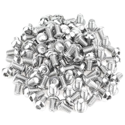 Image of 100 Pieces 1 /4-20 x 3 /8 inch Button Head Socket Cap Screws Bolts, HELIFOUNER 304 Stainless Steel (18-8) Screws, Bright Finish, Fully Threaded