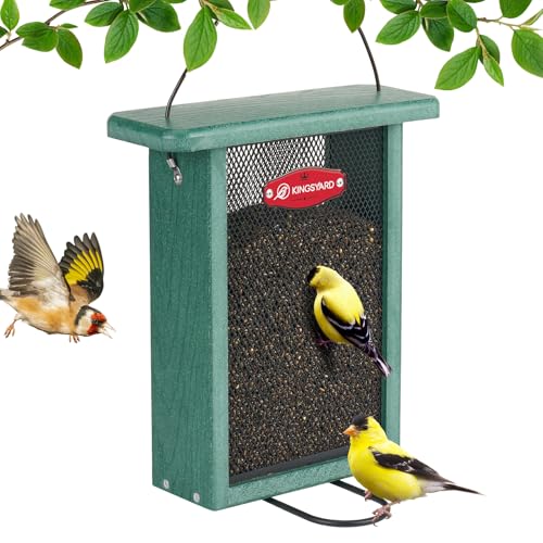 Kingsyard Metal Mesh Bird Feeder for Outdoors Hanging, Finch Feeder for Nyjer/Thistle, Sliding Mesh & Built-in Perch, Recycled Plastic, Green