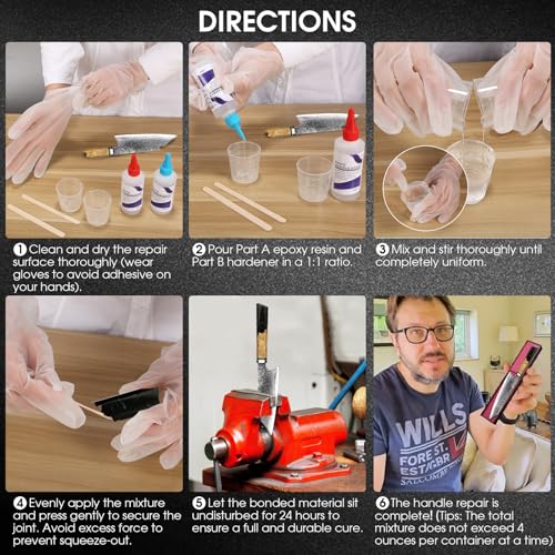 Image of Knife Handle Epoxy, Ideal for Knife Handle Applications, 6.7 Ounce Adhesive Set, High Impact Clear Resin Kit, A & B 2 Part Epoxy Glue, Rigid and Flexible Resin