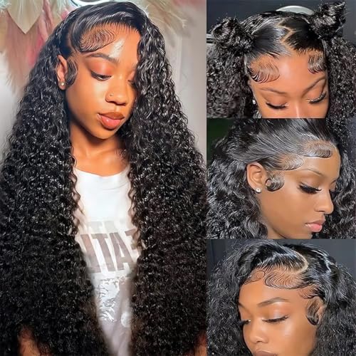 Josblue 13x6 Deep Wave Lace Front Wigs Human Hair 180% Density 13x6 HD Lace Front Wigs Human Hair Wigs for Women Glueless Wigs Human Hair Deep Curly Wig Pre Plucked (28 Inch)