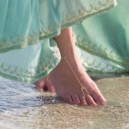 Image of Pencros Toe Ankle Bracelet for Women, 14K Gold Boho Bead Adjustable Anklet, Barefoot Sandals CZ Ankle Bracelet Waterproof Minimalist Beach Foot Jewelry for Women