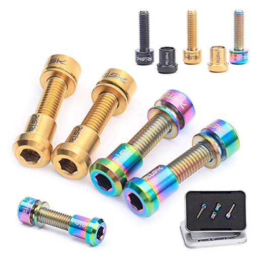 2 Pieces Bicycle Stem Bolts,Morechioce M5 X 18Mm Titanium Alloy Bicycle Stem Bolts Tapered Washer Head Bike Stems Parts For Folding Mtb Road Bike,Gold #TOP3