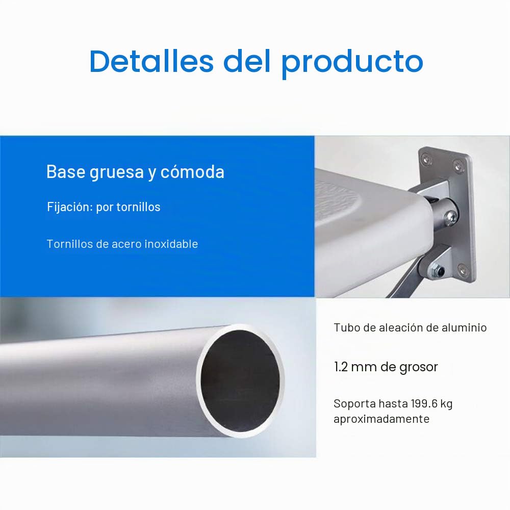 Silla de Ducha Plegable, Weytoll Asiento de Ducha Plegable con Patas, Asiento de Ducha Montado en la Pared Taburete de Baño Carga Máxima de 200 kg