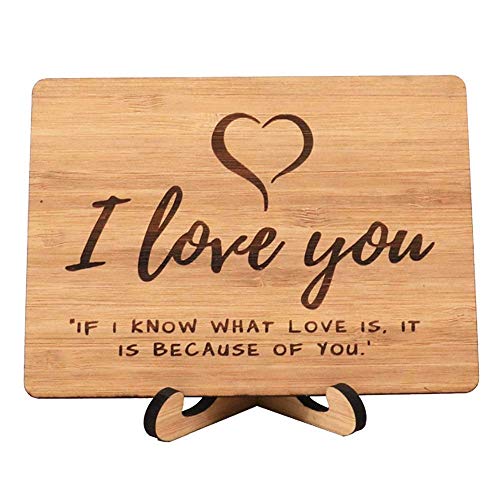 Zuaart Greeting Card Handmade With Real Bamboo Wood and Stand perfect for valentine day Anniversary, Gifts For Wife, Him, Or Her, Or Just Because (A8 - Love You)