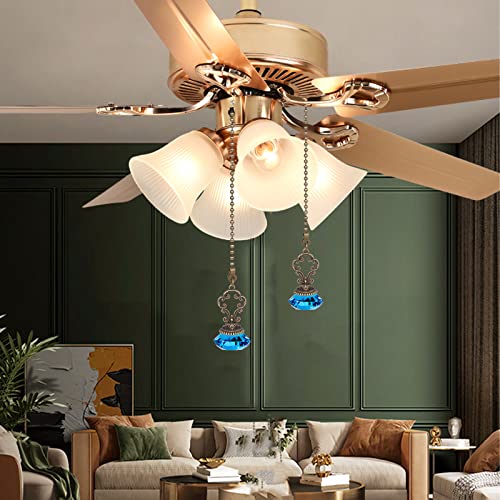 Image of 2pcs Light Blue Crystal Fan Pull Diamond Drop Vintage Pull Chain Ceiling Pull Chain Extender with Connector