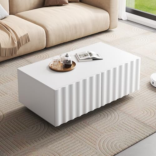Mesa de centro 3D Anself con dos cajones en madera DM para salón moderno 6