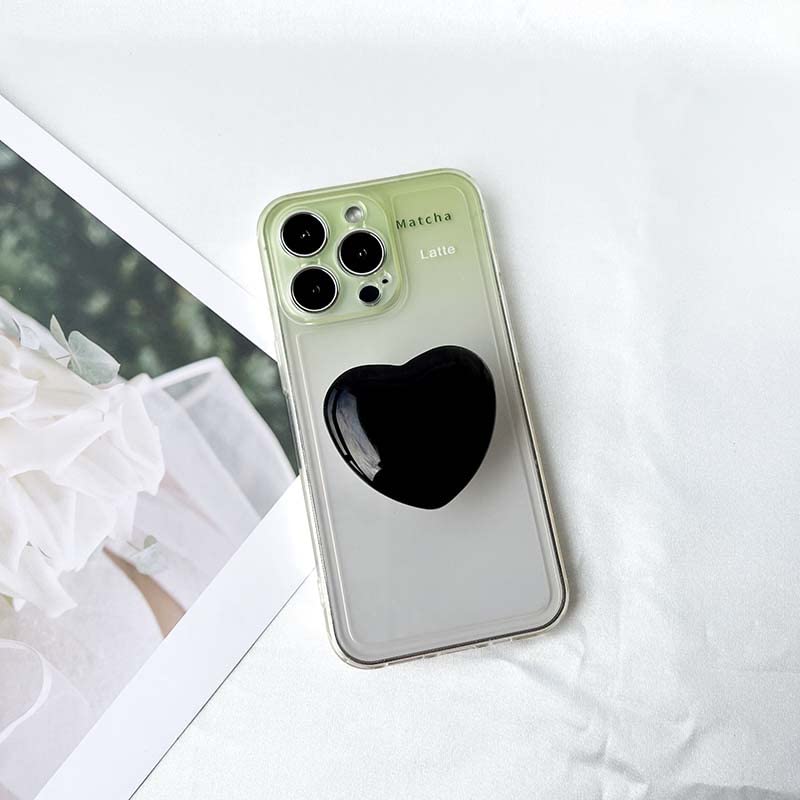 COMMONKUNST Glass Crystal Heart Shape Collapsible Expandable Multi Functional Mobile Phone Grip & Kicktand (Black)