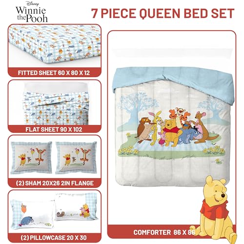 Image of Disney Winnie The Pooh Queen Comforter Set 7 Piece Kids Bedding, White
