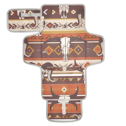 Image of WELLDAY Western Aztec Portable Diaper Changing Pad - Waterproof Foldable Baby Diaper Changing Pad with Built-in Pillow, Travel Diaper Changing Mat for Newborn Baby