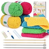 Aelike Knitting Kit for Beginners, Dishcloth Knitting Kit, Knitting Set with 25cm Metal & Bamboo Needles, Instructions and Yarn, Knitting Starter Kit for Adults