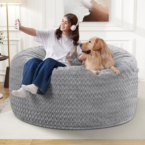 Image of HABUTWAY 3FT Bean Bag Chair,Giant Bean Bag Chairs for Adults,Big Bean Bags with Memory Foam Filled, Large Beanbag Chairs with Chevron Plush Cover-Grey