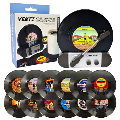 12er Set Bechermatte im Retro-Vinyl-Design mit Ständer Kreatives Geschenk für Musikliebhaber Coole Wohndeko für Geburtstag Einweihung & Weihnachten (12 Sitzplätze)
