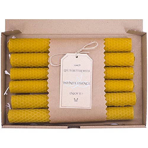 LAMARE Vela de Miel de Abeja Natural 100 % Cera de Abeja Pura (Pack de 12, 20 cm longitud - 2 cm diámetro) - SIN PARAFINA - 100% artesanal y natural