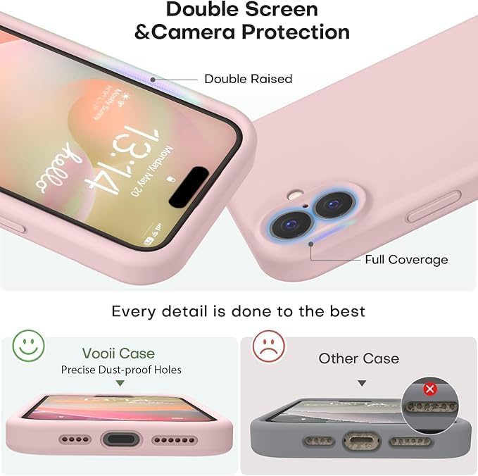 Image of DIZORO Compatible for iPhone 16 Case 6.1, Slim Liquid Silicone 3 Layers Full Covered Soft Gel Rubber Phone Case Protective Case Cover - Baby Pink