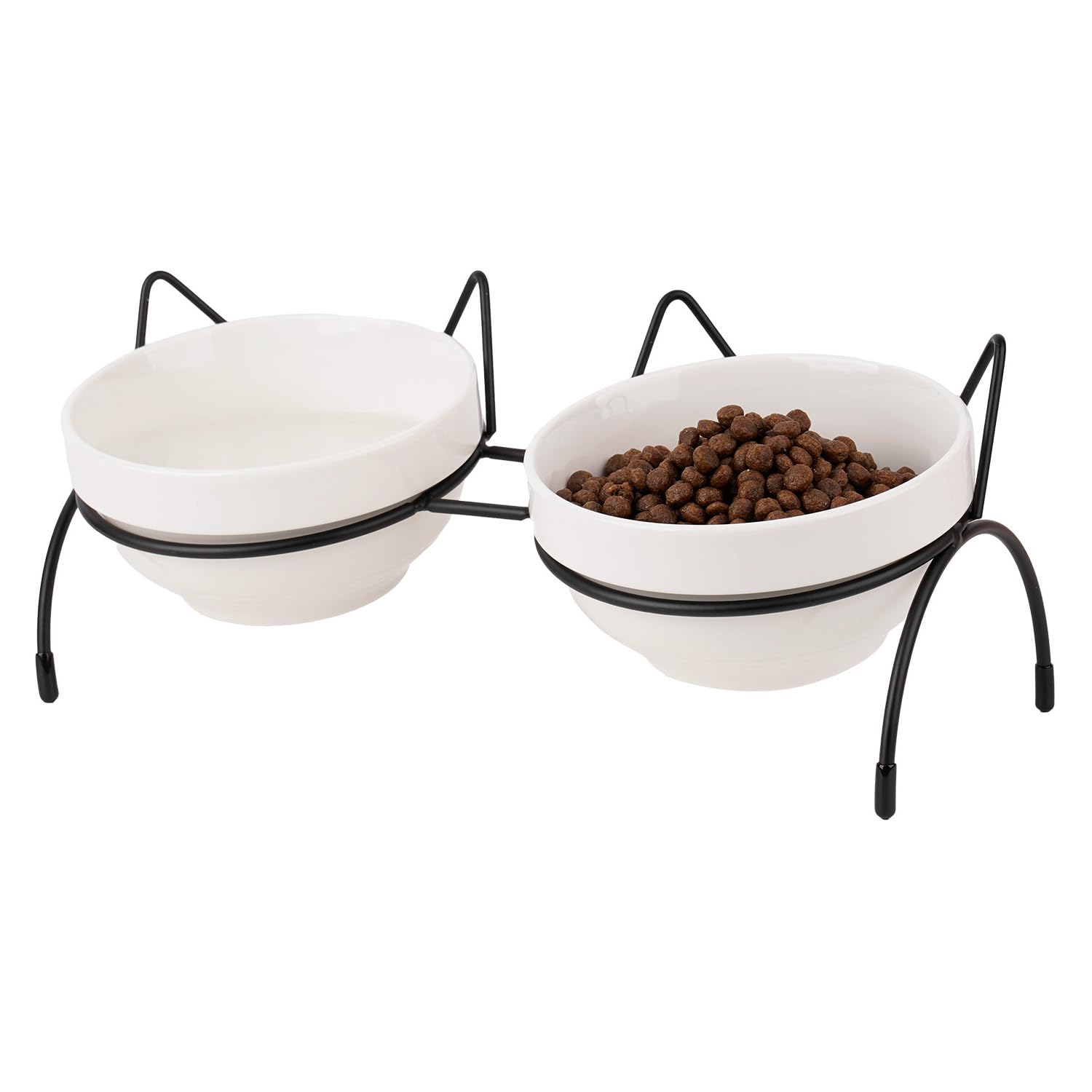 2PCS Ceramic Cat Bowl Raised Bowls for Indoor Cats, Elevated Double Bowls for Food and Water, Puppy Dishes with Metal Stand, Stress Free Anti Vomite