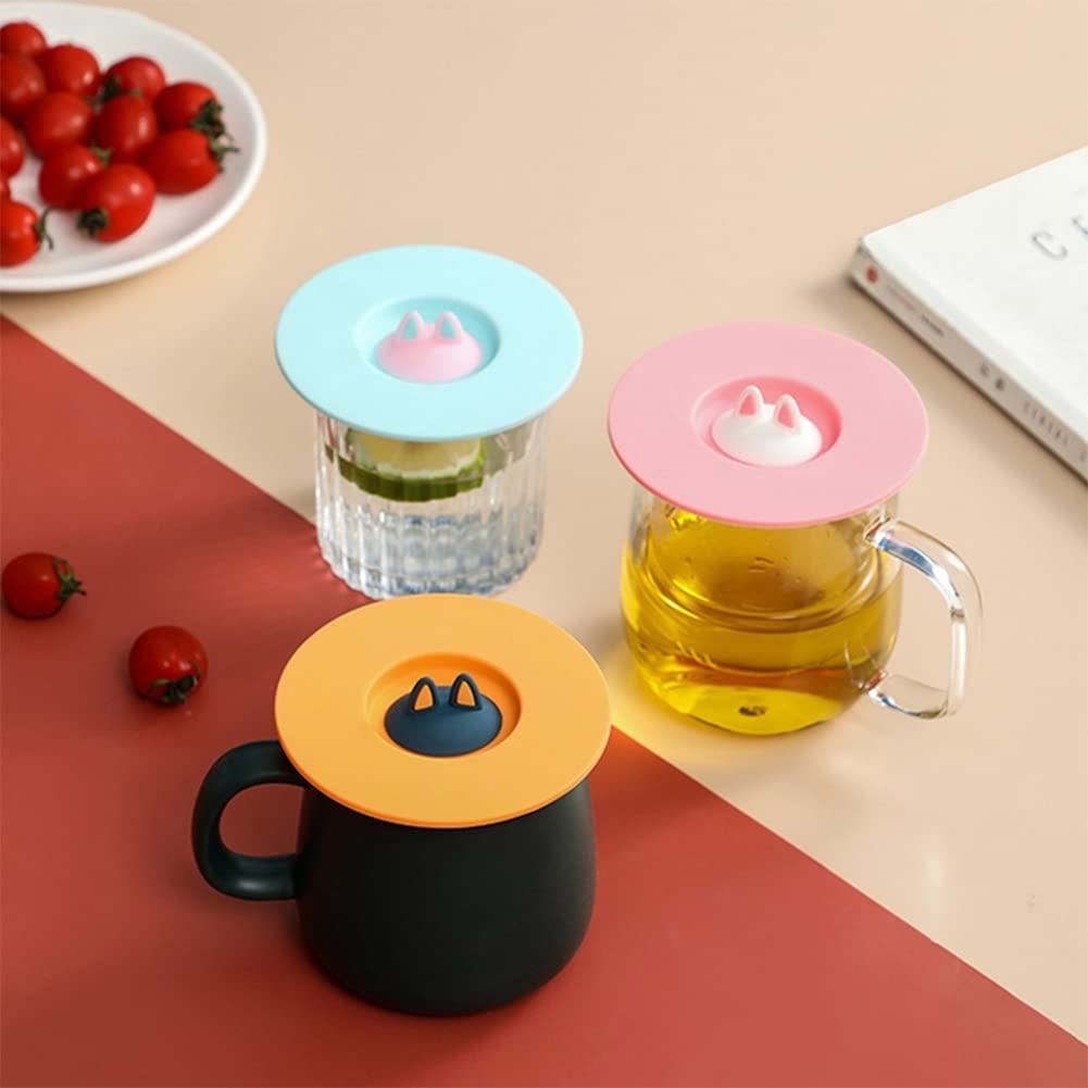 Arcemain 6 Pcs Cat Ears Silicone Cup Lids, Anti-dust Silicone Cup Covers, Creative Silicone Cup Lid for Hot and Cold Beverages 2