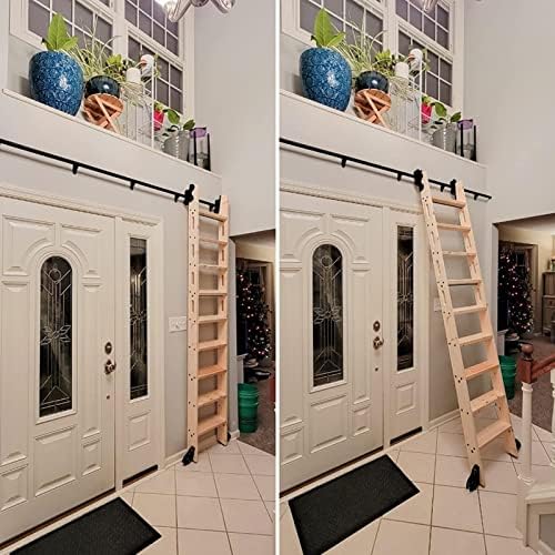 Retractable 3ft-20ft Library Ladder Track Bracket Kit with Pulley, Horizontal Wall Mount Sliding System & Floor Roller Wheels (No Ladder Included) - 6.6ft/200cm Track