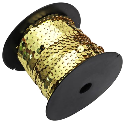 Marvexi 100 Yards Flat Sequin Trim Glitter Sequin Strip 6mm Paillette Ribbon Metallic Sequins String for Crafts/Sewing Dresses Costumes(Light Gold)